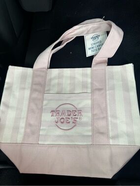 Trader Joe's pink striped canvas tote bag